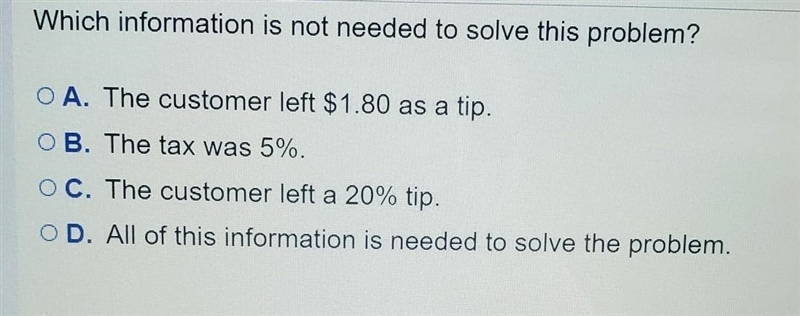 A restaurant customer left $1.80 as a tip. The tax was 5% and the tip was 20% of the-example-1