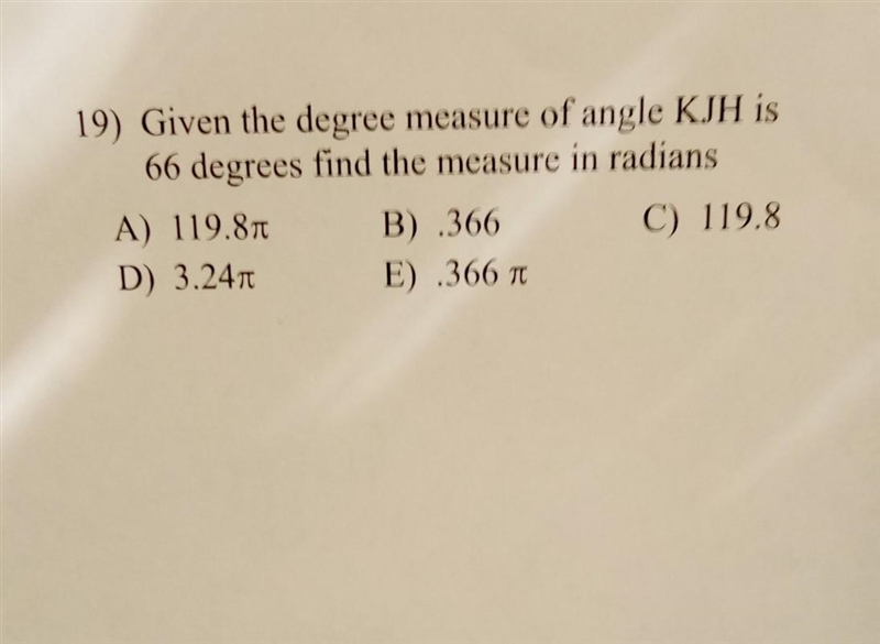 Given the degree of measure of angle KJH is 66 degrees find the measure in radians-example-1