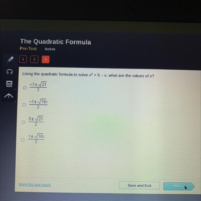 Using the quadratic formula to solve x2 35-x, what are the values of x? -12-121 -12-11 54. 12/19 51 21 2-example-1