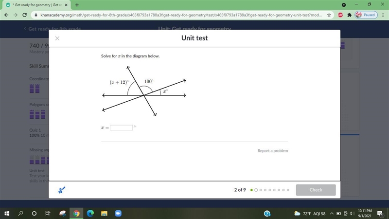 Solve for x on the diagram below.-example-1