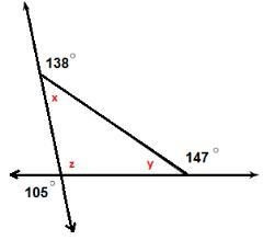 Which questions are True or False? 1.) ∡x is supplementary to 105°. 2.) The two angles-example-1