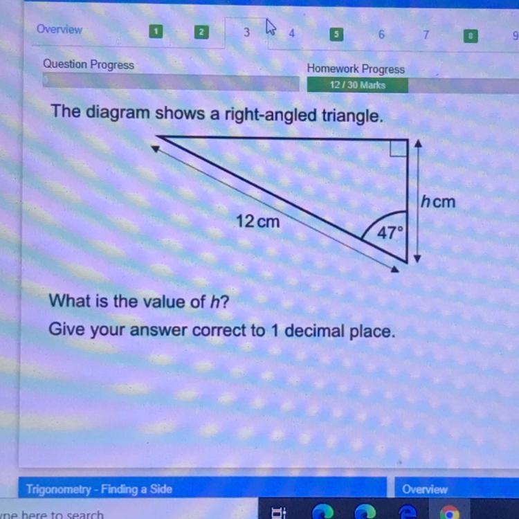 The diagram shows a right angled triangle What is the value of h? Give your answer-example-1