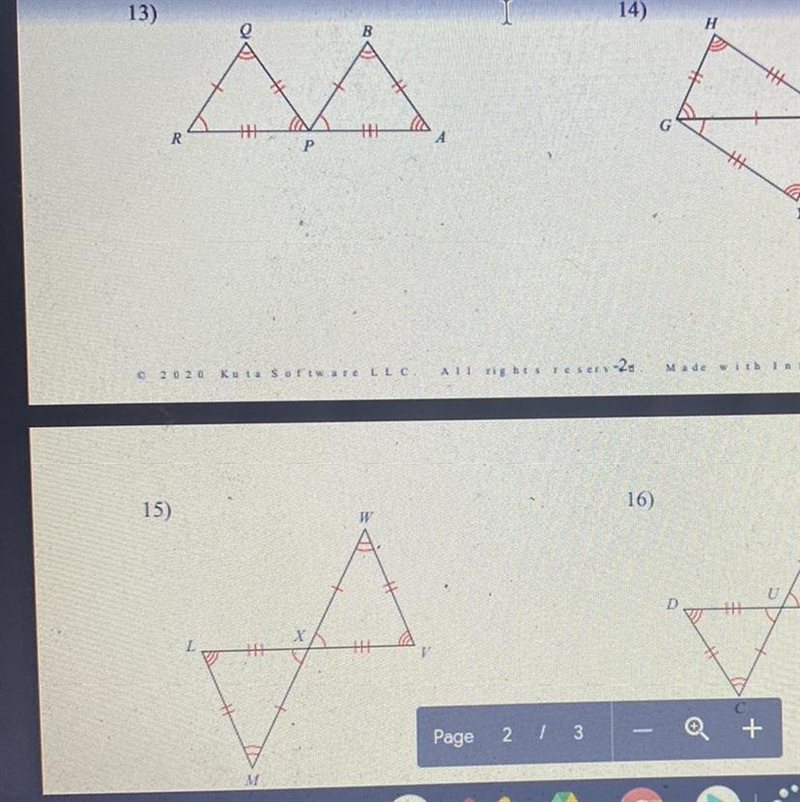 Write two different congruent statements that indicate the triangles in each pair-example-1