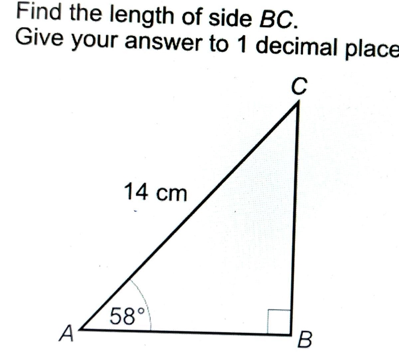 Find the length of side BC. Give your answer to 1 decimal plac C 14 cm 58° A B.-example-1