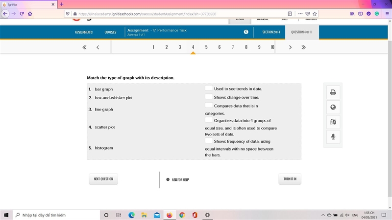 Match the type of graph with its description.-example-1