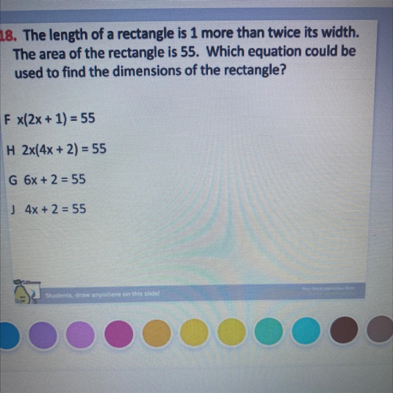 Which equation could be used to find the dimensions of the rectangle?-example-1