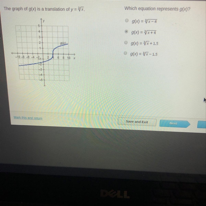 Hurry please !!! The graph of g(x) is a translation of y = V. Which equation represents-example-1