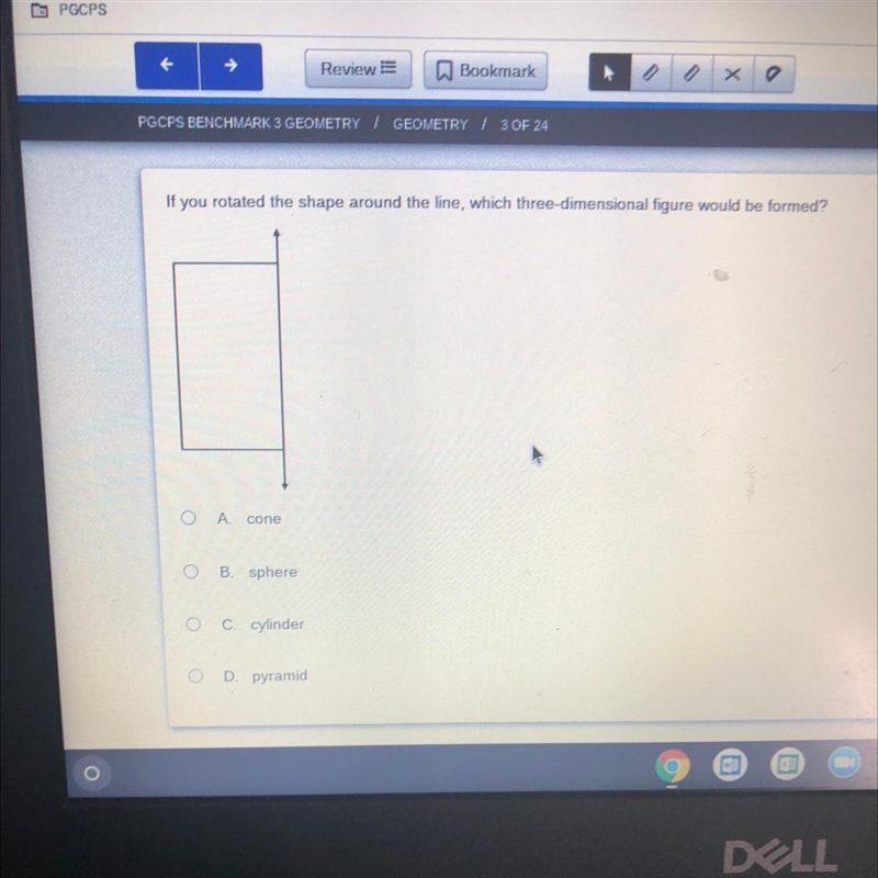 If you rotated the shape around the line, which three-dimensional figure would be-example-1