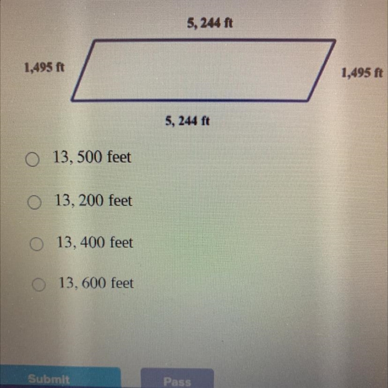 Use the diagram to estimate the perimeter, rounding each number to the nearest hundred-example-1