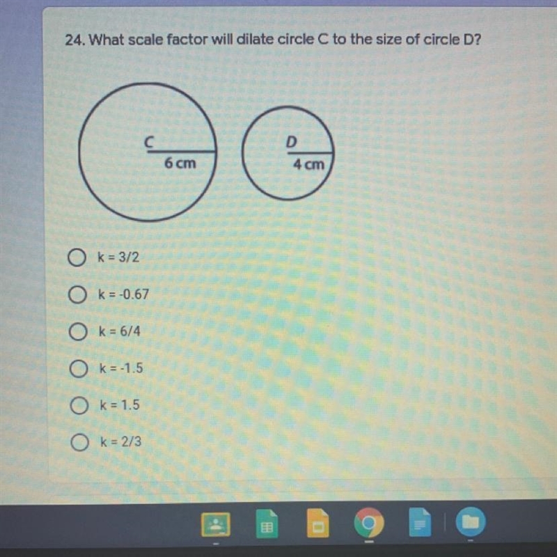 What scale factor will dilate circle see to the size of Circle D-example-1