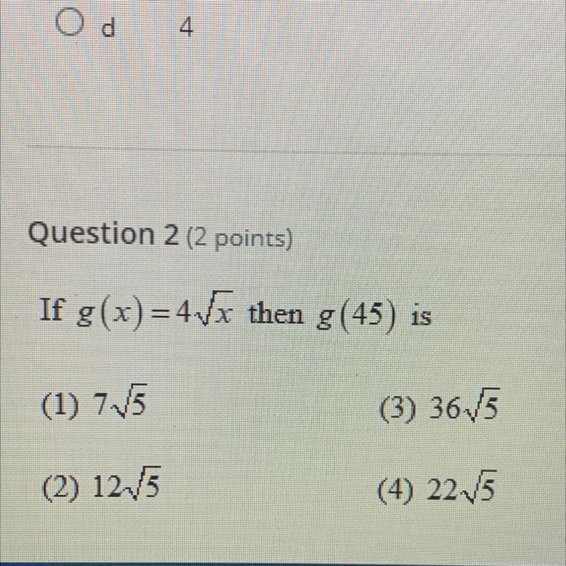 If g(x)=4vx then g(45) is-example-1