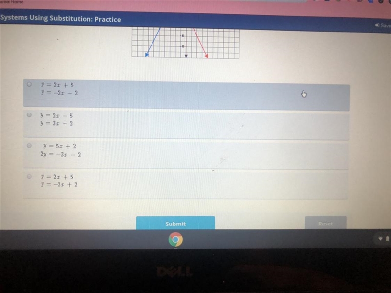 Y 0 67 2 X - 2 16 8 y = 2x + 5 y = -21 - 2 y = 2 – 5 y = 3x + 2-example-1