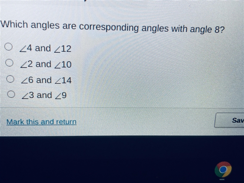 Which angles are corresponding angles with angle 8-example-1