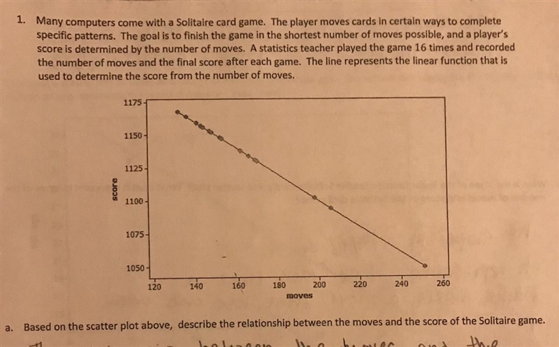 Based on the scatter plot above, describe the relationship between the moves and the-example-1