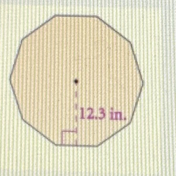 Given the image below, find the area of the regular polygon. The Perimeter of the-example-1