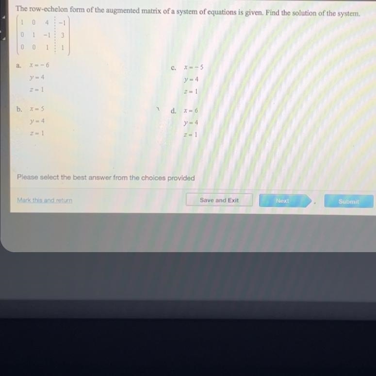 Help asap!! the row- echelon form the augment matrix of a system of equations is given-example-1