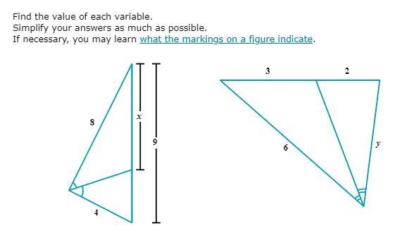 Find the value of each variable. Simplify your answers as much as possible. If necessary-example-1