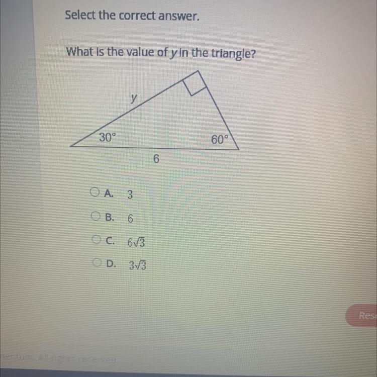 What is the value of y in the triangle ?-example-1