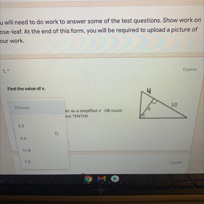 ASAP PLEASE Find the value of x. 4 x= 10 If necessary, type your answer as a simplified-example-1