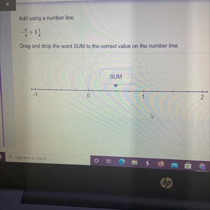 Add using a number line. Drag and drop the word SUM to the correct value on the numbe-example-1