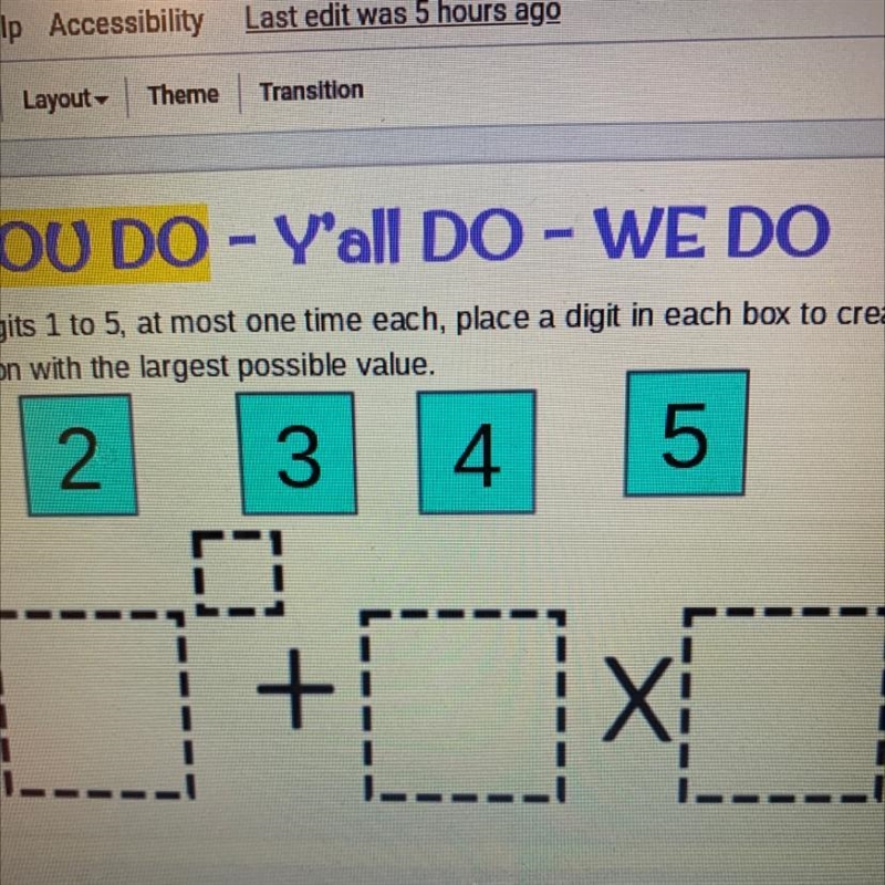 Using the digits 1 to 5 , Atmos one time, placed a digit in each box to create an-example-1