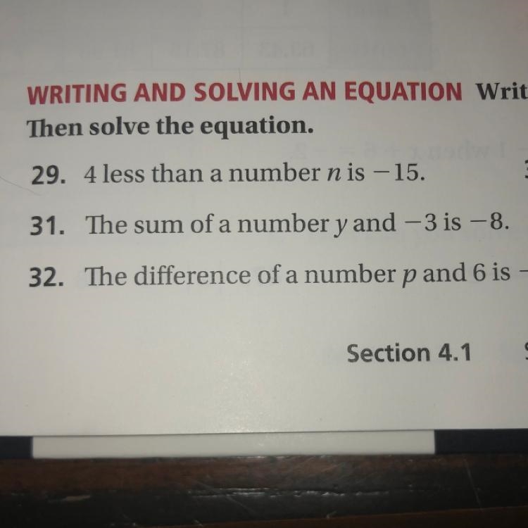 The sum of a number Y and -3 is -15￼. Pls help-example-1