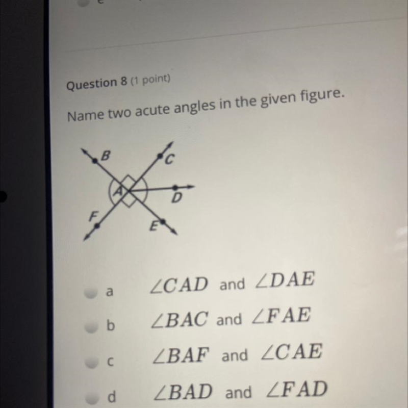 Name two acute angles-example-1