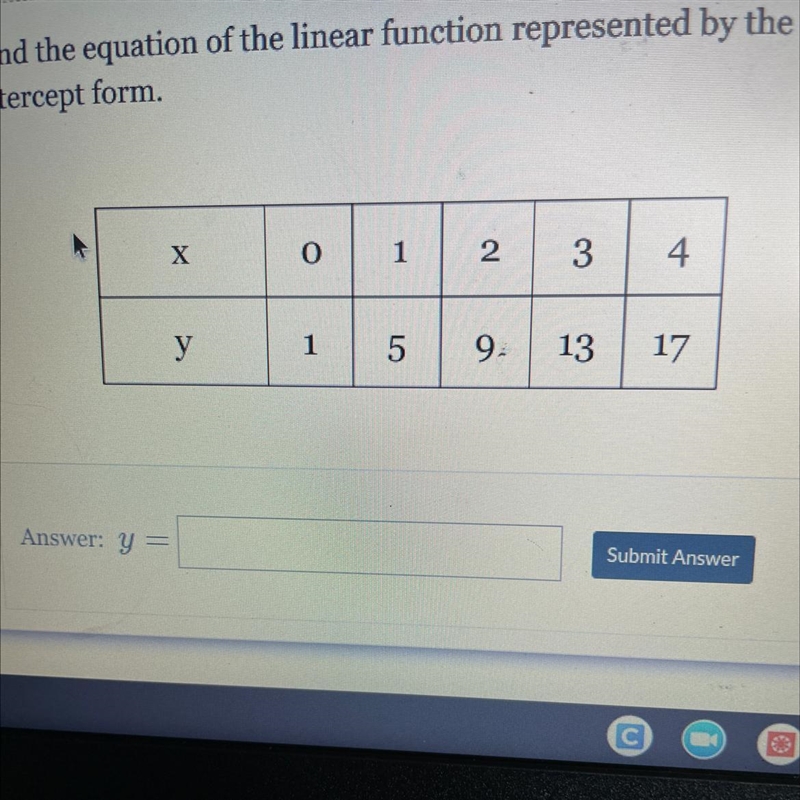 Find the equation of the linear function. In slope intercept form-example-1