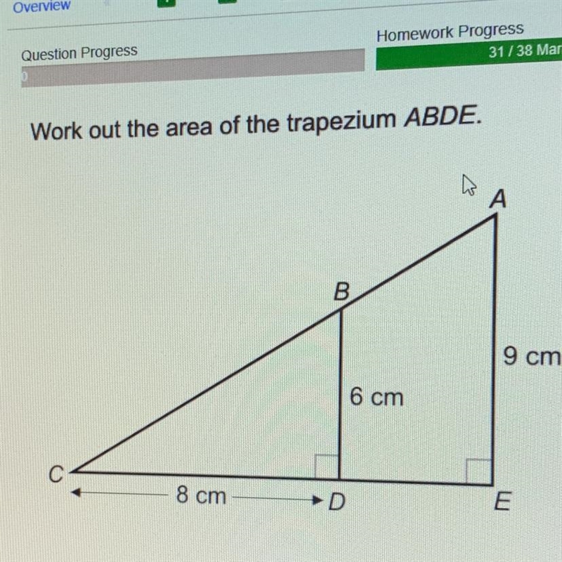 Work out the area of the trapezium ABDE.-example-1