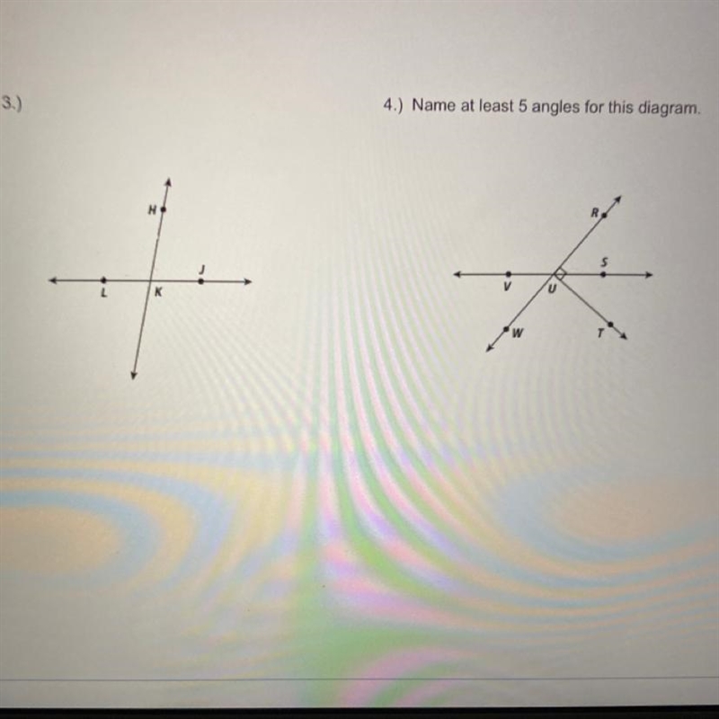 Name at least 5 angles for this diagram Congruent Angles Vertical Angles Adjacent-example-1