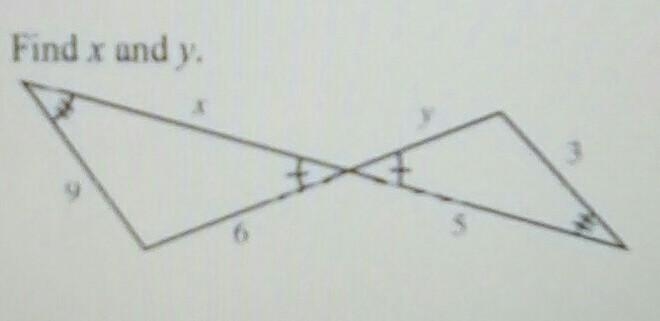 Plz help me find x and y on these triangles​-example-1