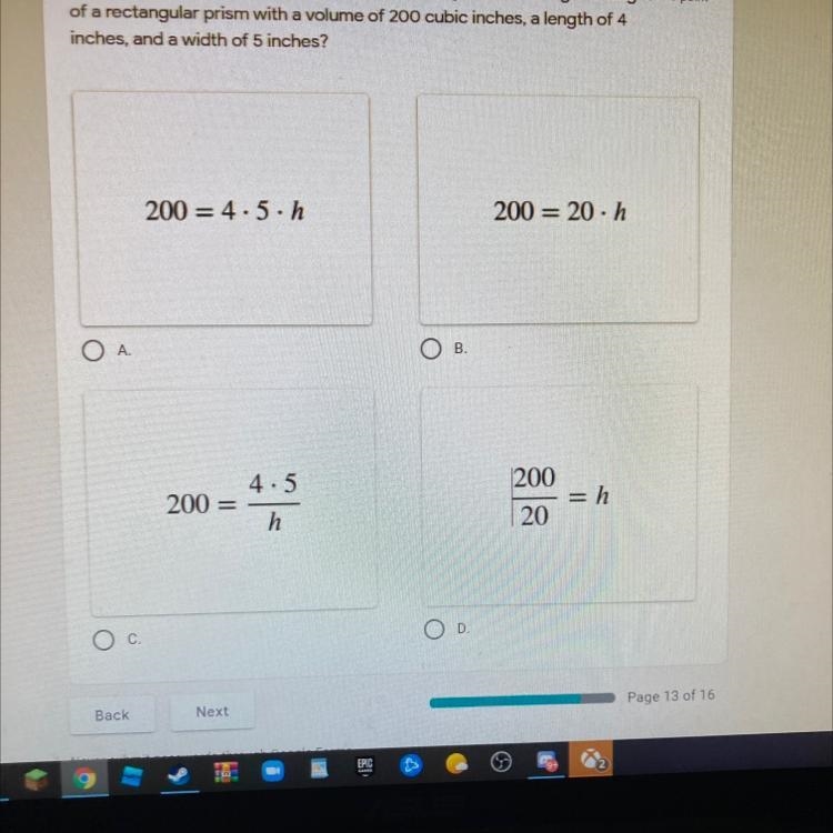 Which of the following formulas does not represent finding The height of a rectangular-example-1