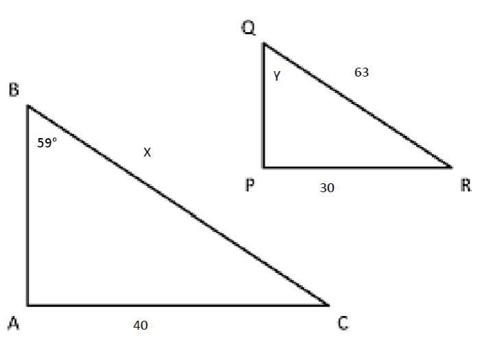 The two triangles are similar. Find the values of the unknown variables-example-1