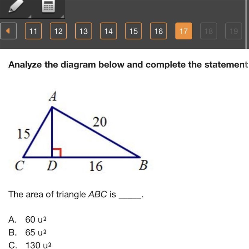 The area of triangle ABC is _____.-example-1