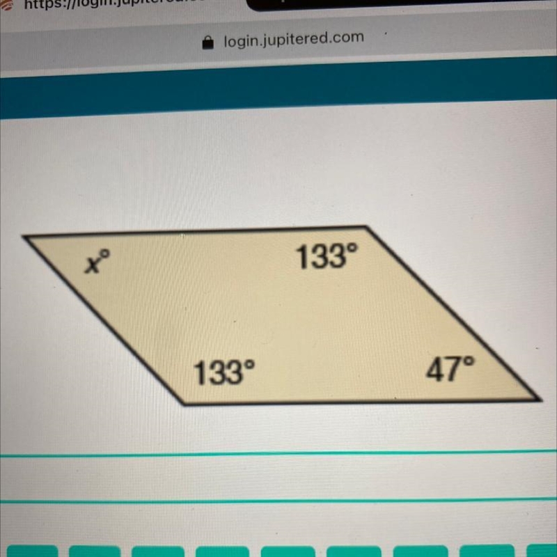 Find the value of x. x 133° 133° 47°-example-1