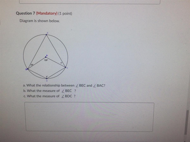 Diagram is shown below. 6 a. What the relationship between Z BEC and Z BAC? b. What-example-1