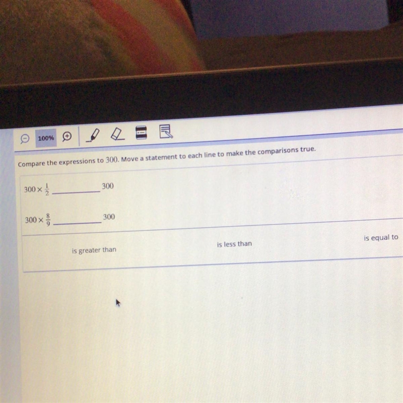 Compare the expressions to 300.move a statement to each line to make the comparisons-example-1