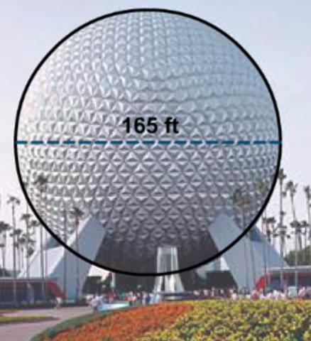 PLEASE HELP ASAP Find the volume of Epcot Center in cubic ft. The diameter of the-example-1