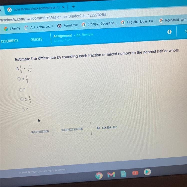 3 1/8 - 7/12 estimate the difference by rounding each fraction or mixed number to-example-1