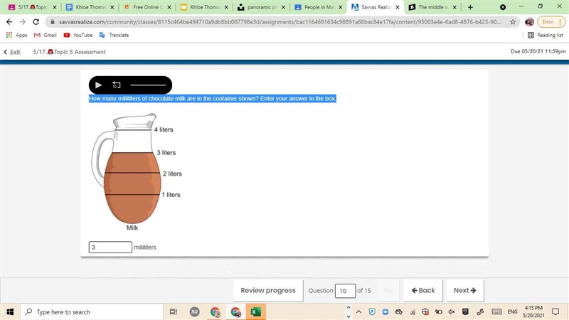 How many milliliters of chocolate milk are in the container shown? Enter your answer-example-1