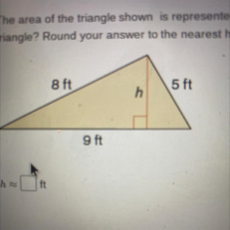 The area of the triangle shown is represented by A= 5(8-9) (s - 8) (8 - 5). where-example-1