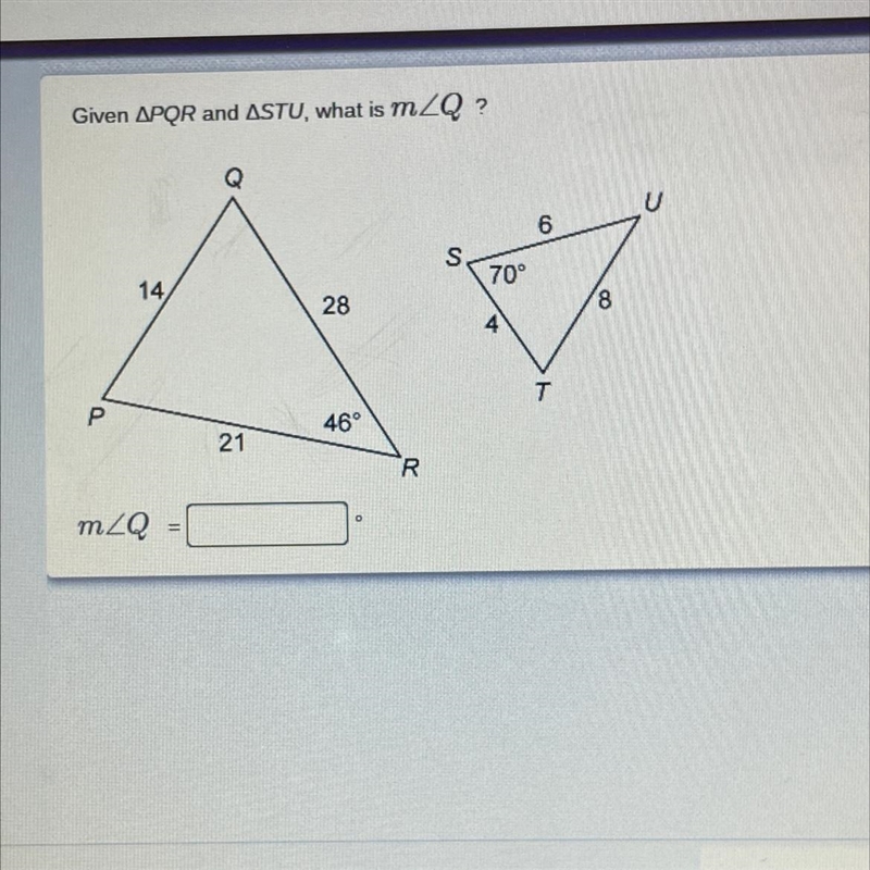 Given APQR and ASTU, what is mZQ PLEASE HELP-example-1