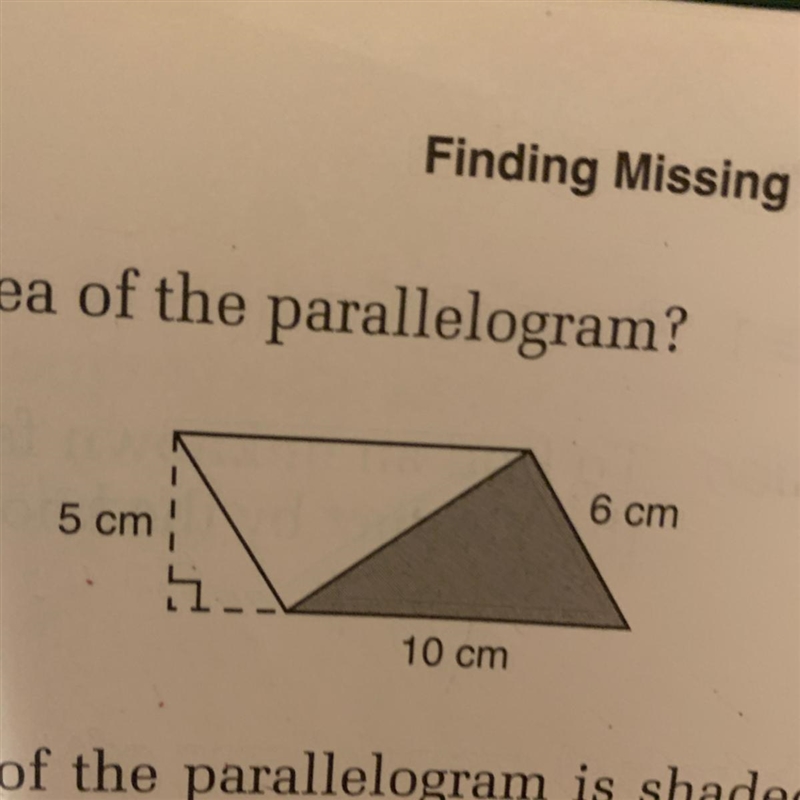 29. Fifty percent of the parallelogram is shaded. What is the area of the shaded region-example-1