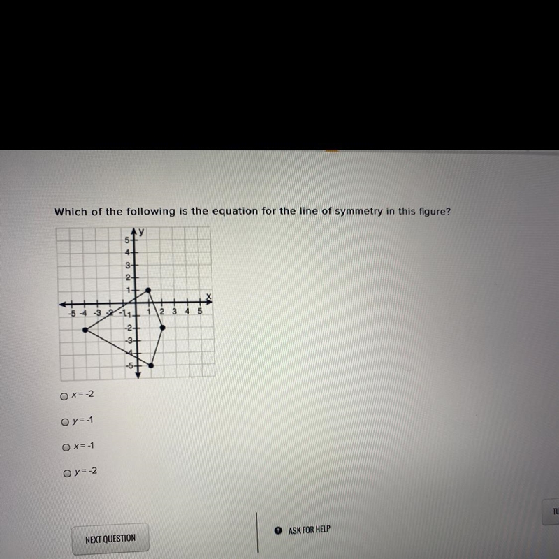 Which of the following is the equation for the line of symmetry in this figure? Help-example-1