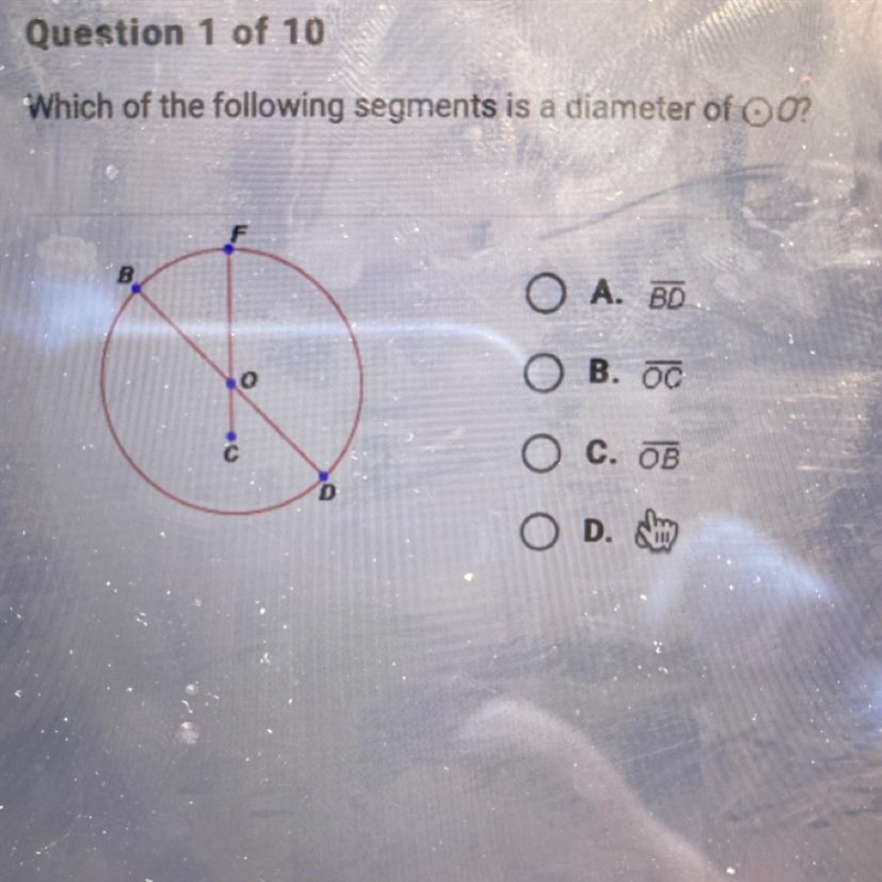 Which of the following segments is a diameter of OO?-example-1