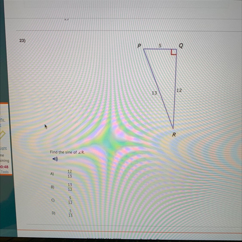 Find the sine of angle R.-example-1