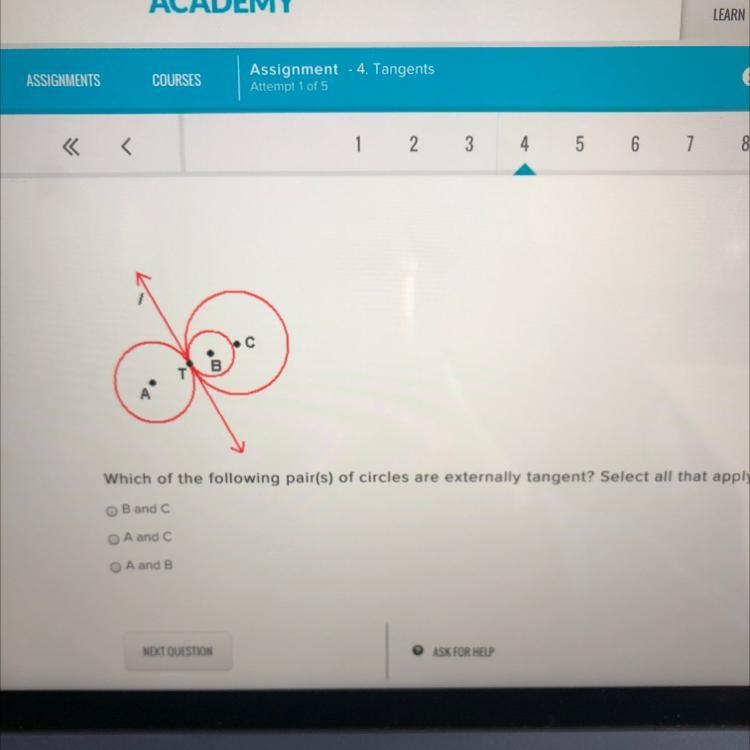 Which of the following pair(s) of circles are externally tangent? Select all that-example-1