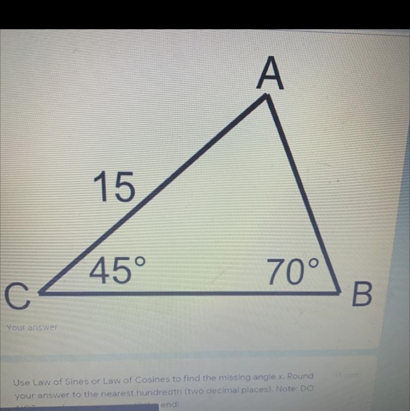 Use law of sines or law of cosines to find the length of side AB Please show work-example-1