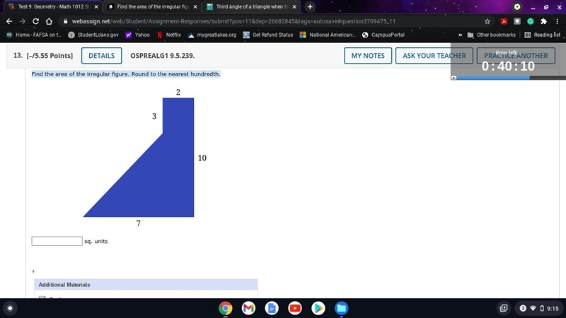 Find the area of the irregular figure. Round to the nearest hundredth.-example-1