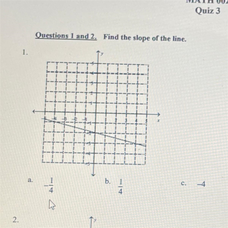 Find the slope of the line A)-1/4 B)1/4 C)-4 D)4-example-1